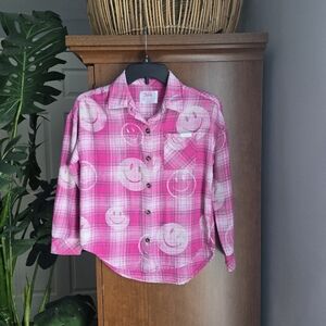 Justice Girls Size 10 Pink Plaid Flannel With Smiley Faces